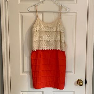 Coral & lace dress